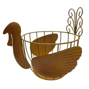 Turkey Egg Fruit Bread Basket Wire Metal Thanksgiving‎ Centerpiece Table Decor